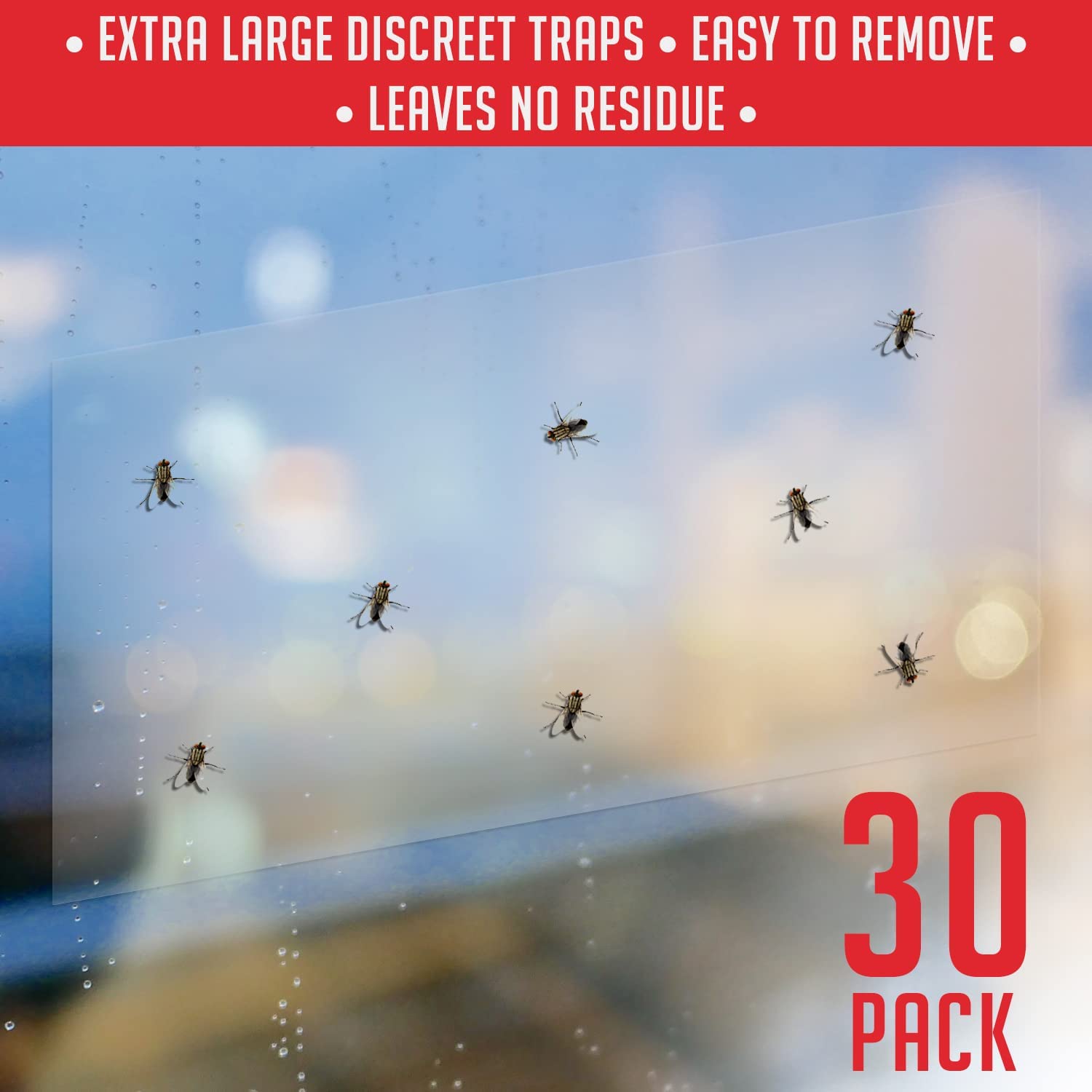 Window Fly Traps Indoor Clear (30 Pack) - Fly Window Traps for Indoors Sticky, Indoor Fly Trap Non-Toxic Fly Strips for Windows - Fly Sticky Traps