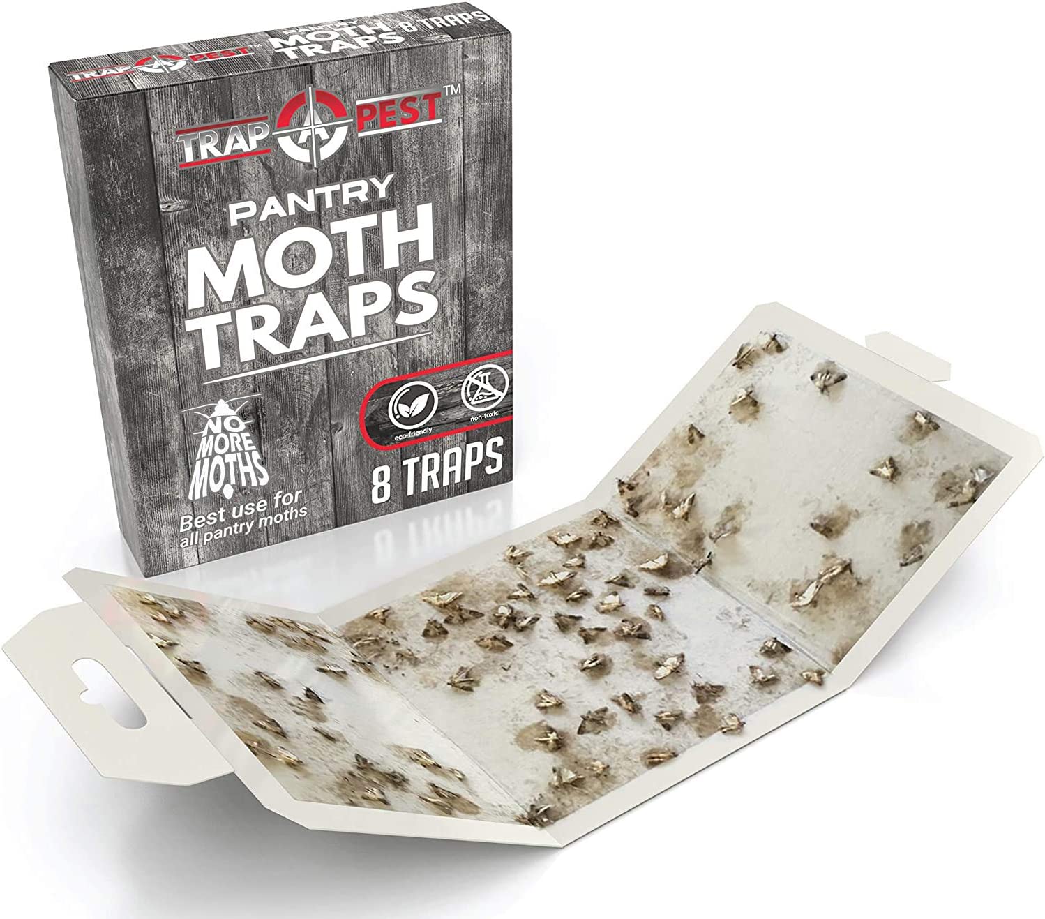 Maxguard Pantry Moth Traps (8 Pack) with Extra Strength Pheromones |  Non-Toxic Sticky Glue Trap for Food and Cupboard Moths in Your Kitchen |  Trap 
