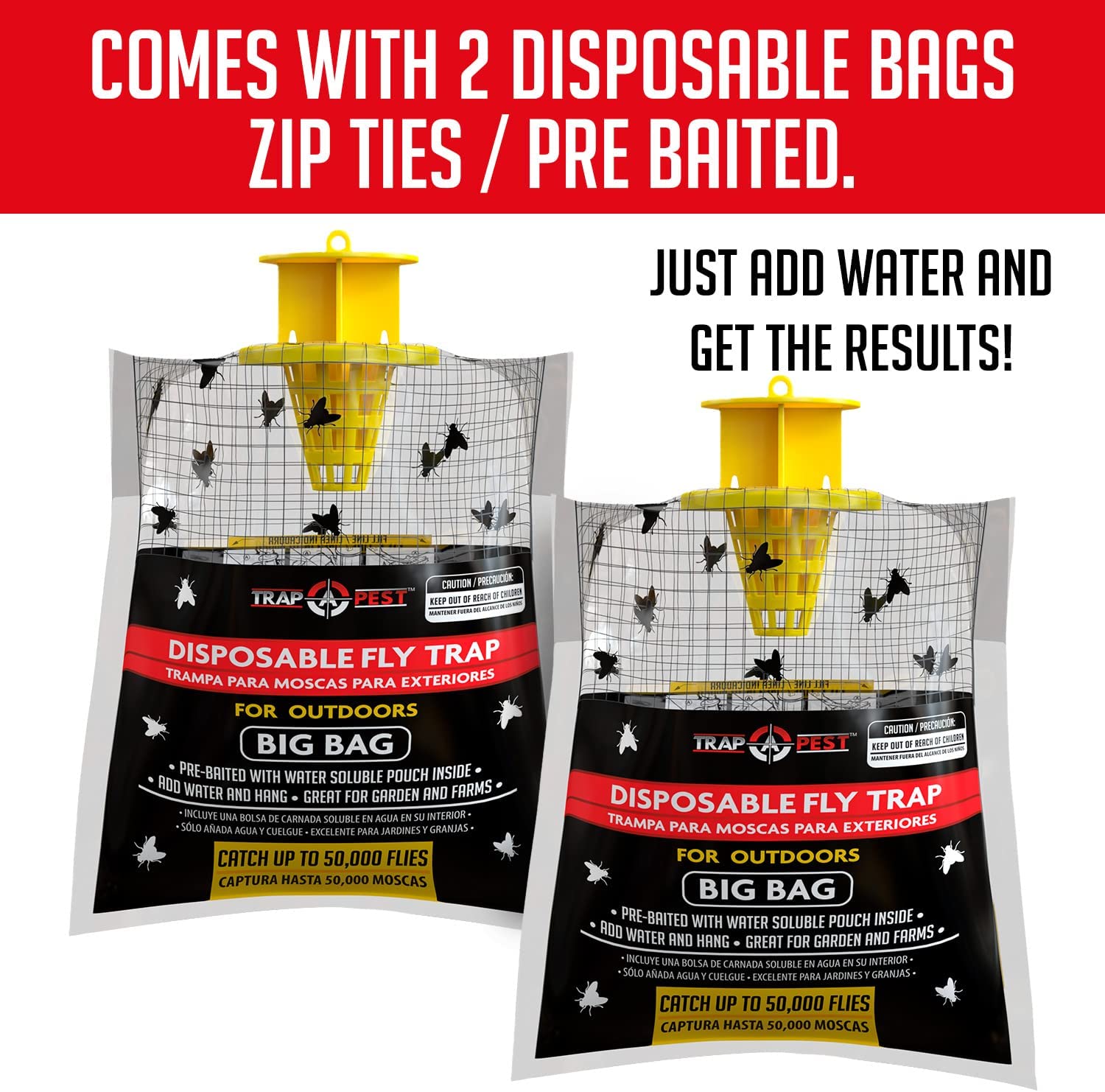 2 Pack Big Bag Fly Bag Trap - Fly Bags Outdoor Disposable Fly Trap Bag -  Fly Trap Disposable Horse Fly Traps Outdoor - Fly Trap Bags Outdoor