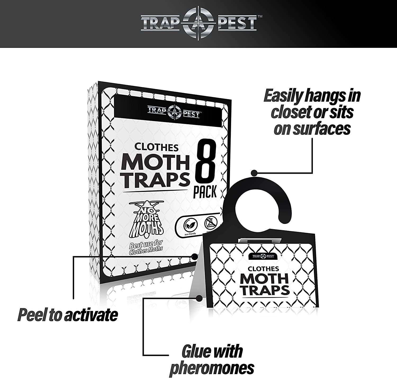 Clothing Moth Traps - 8 Pack - Non Toxic Moth Traps for Clothes with Pheromone Attractant - Odorless Sticky Traps for Closet, Carpets